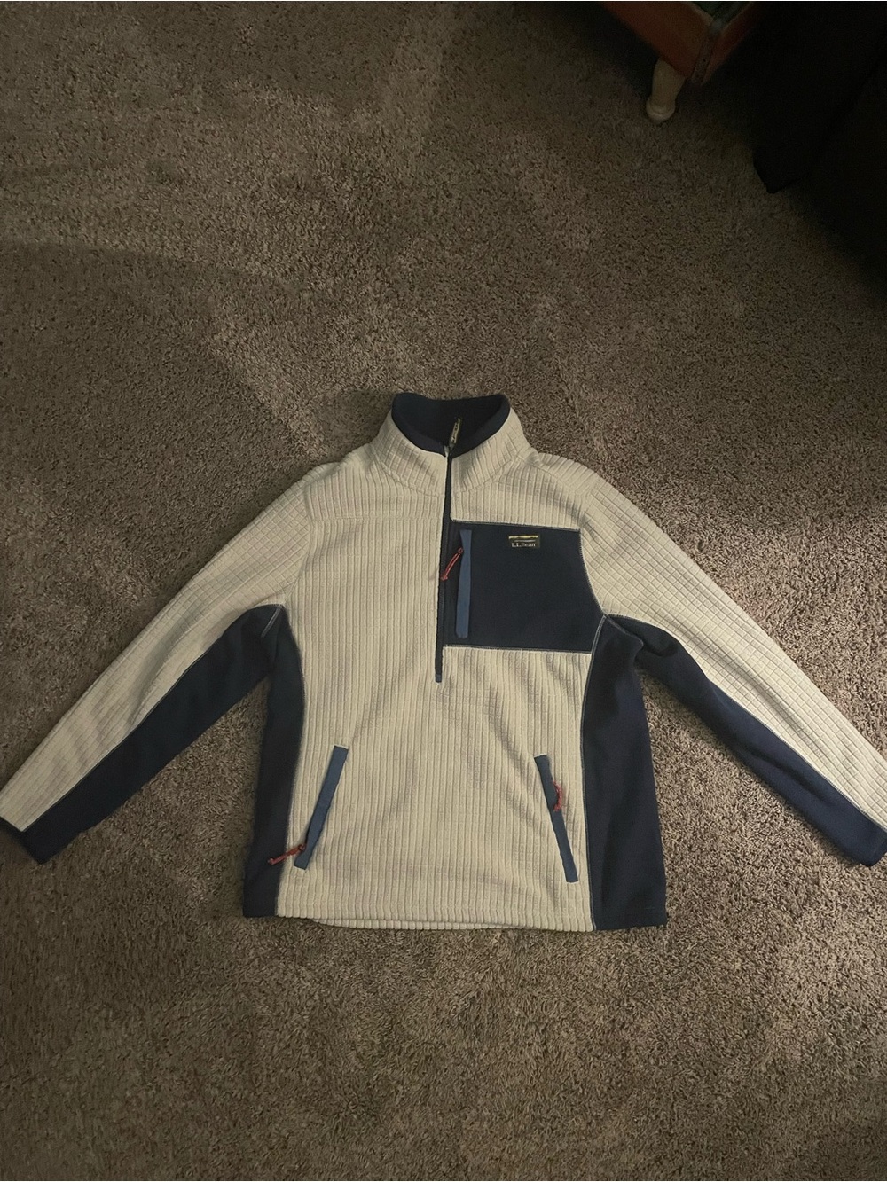 L.L. Bean Cream and Navy Half-Zip Fleece Jacket
